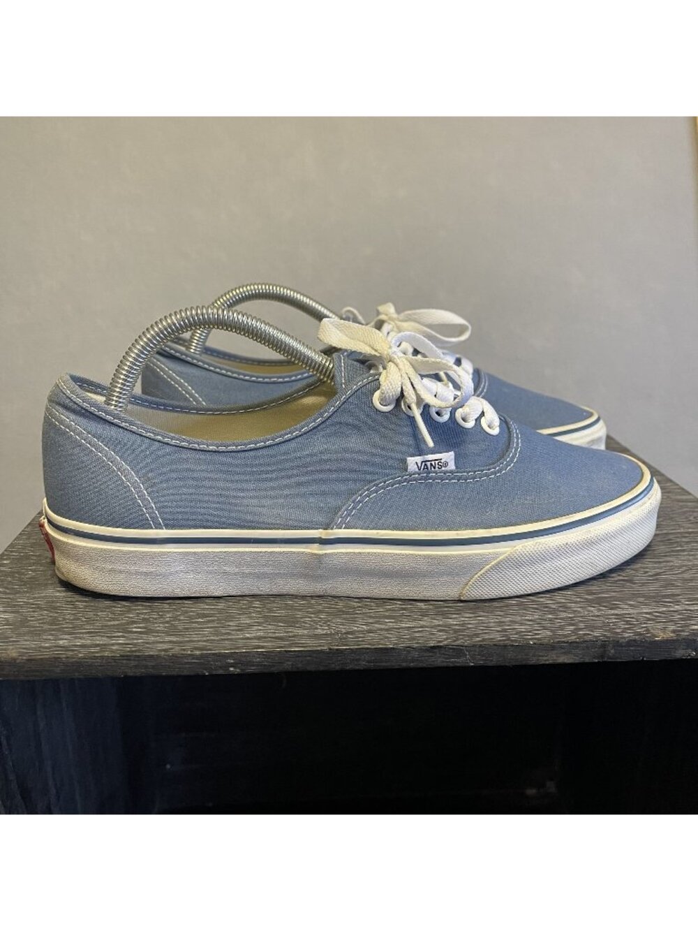Vans Authentic Blue Canvas Sneakers With White Laces Rubber Sole Classic 9